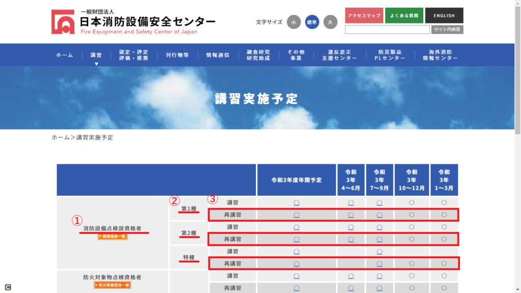 消防設備点検資格者再講習の実施状況確認方法